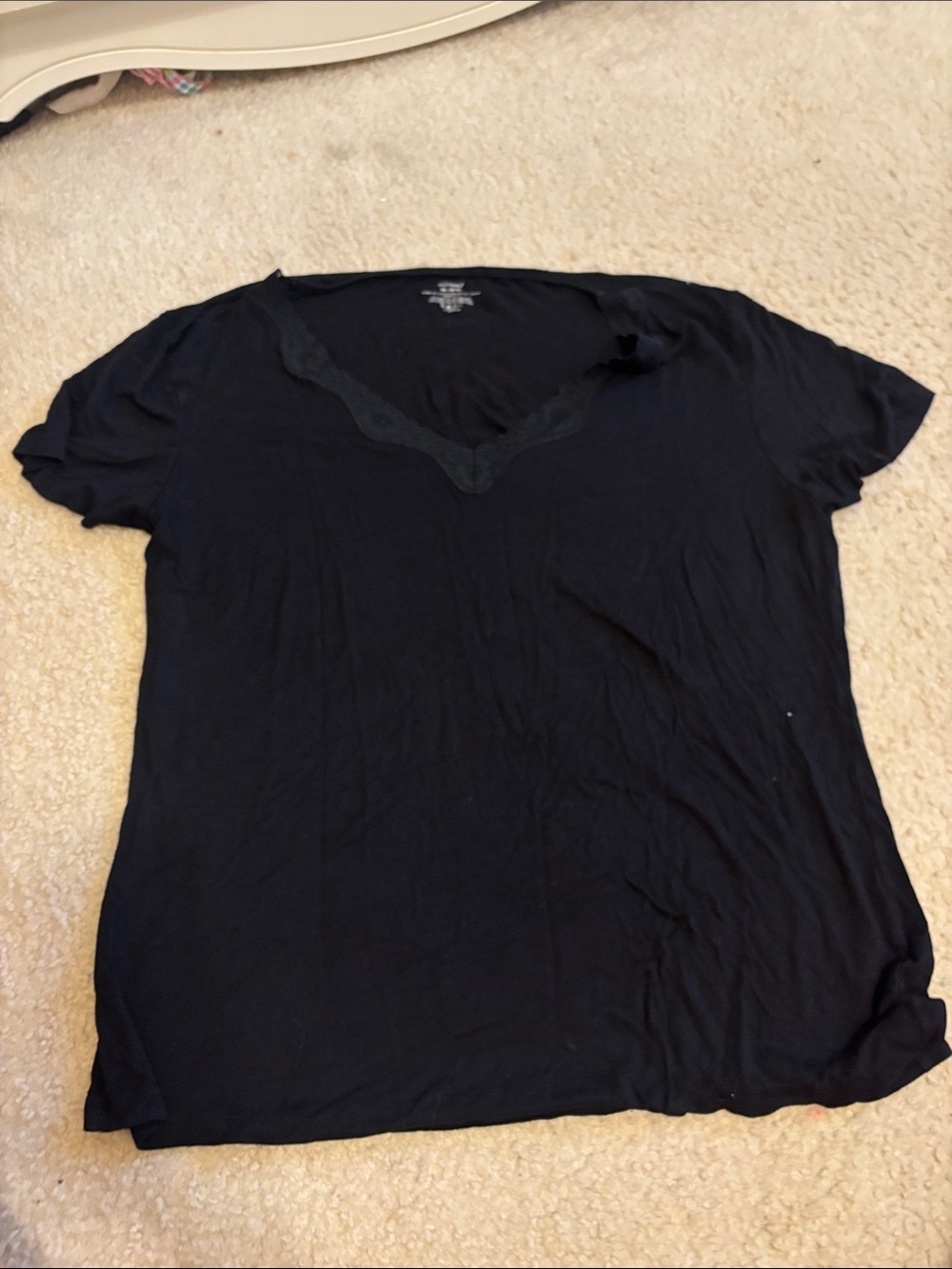 Adonna Black Short Sleeve V-Neck Tee with Lace Trim